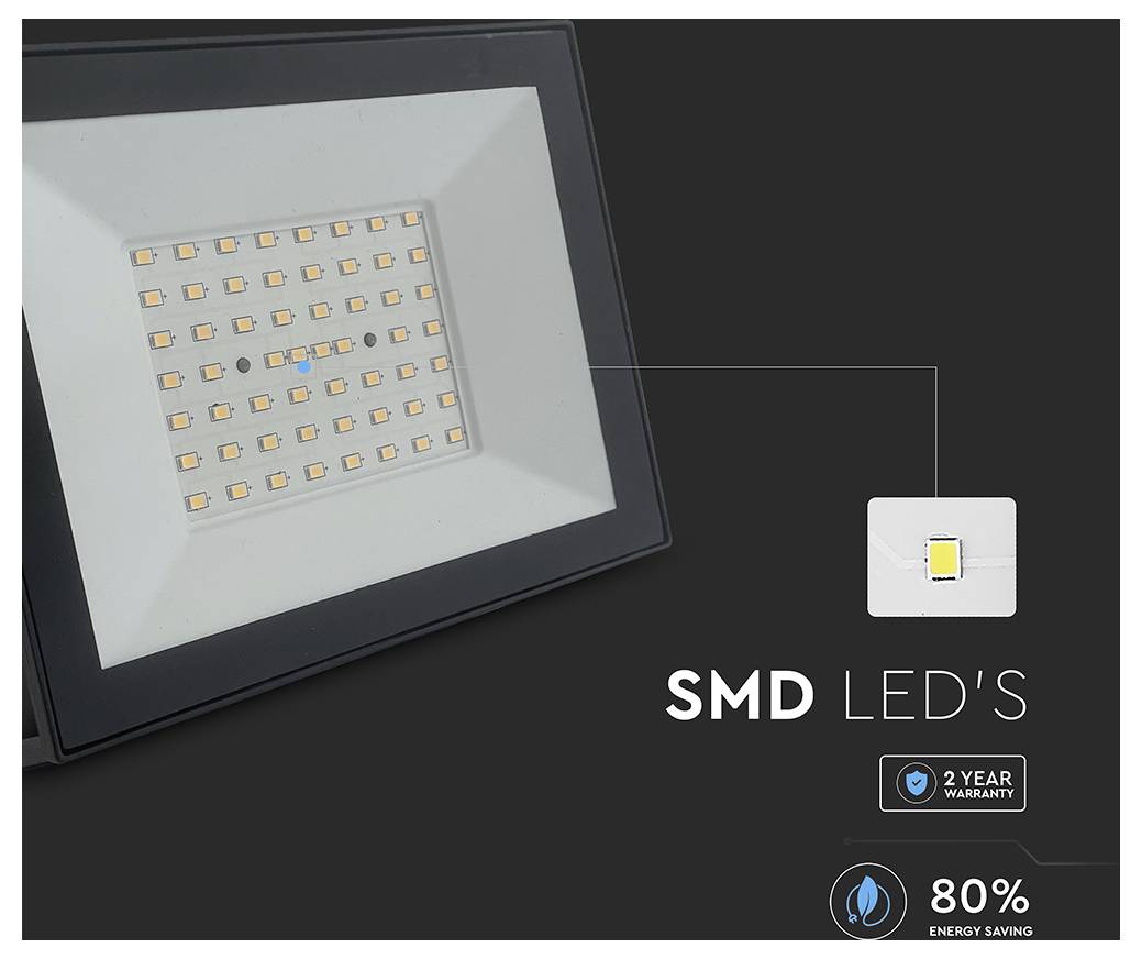 Flutlicht mit SMD-LEDs, mit '2 Jahren Garantie' und '80% Energieeinsparung'.