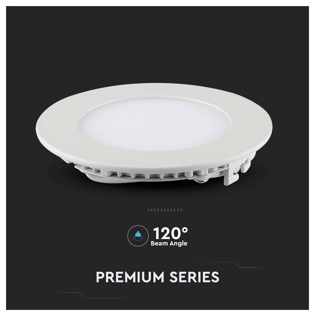 Premium-Serie Rund-LED-Licht mit einem 120-Grad-Abstrahlwinkel, auf dunklem Hintergrund dargestellt.