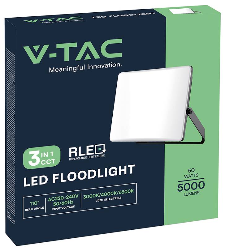 V-TAC LED-Strahler<br><br>3 in 1 CCT<br><br>50 Watt<br>5000 Lumen<br>Einstellbare Farbtemperatur