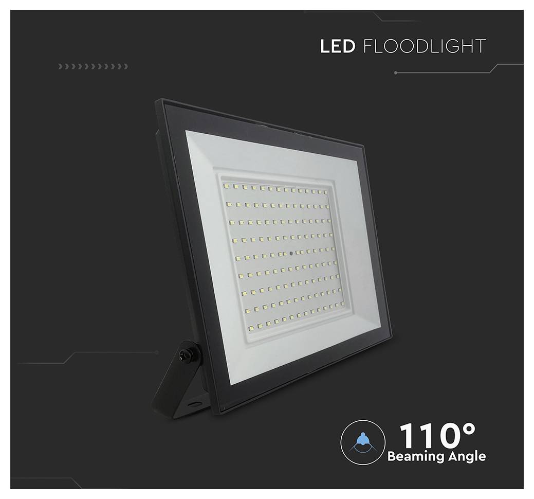 LED-Flutlicht mit einem Abstrahlwinkel von 110 Grad, das vor dunklem Hintergrund dargestellt wird.