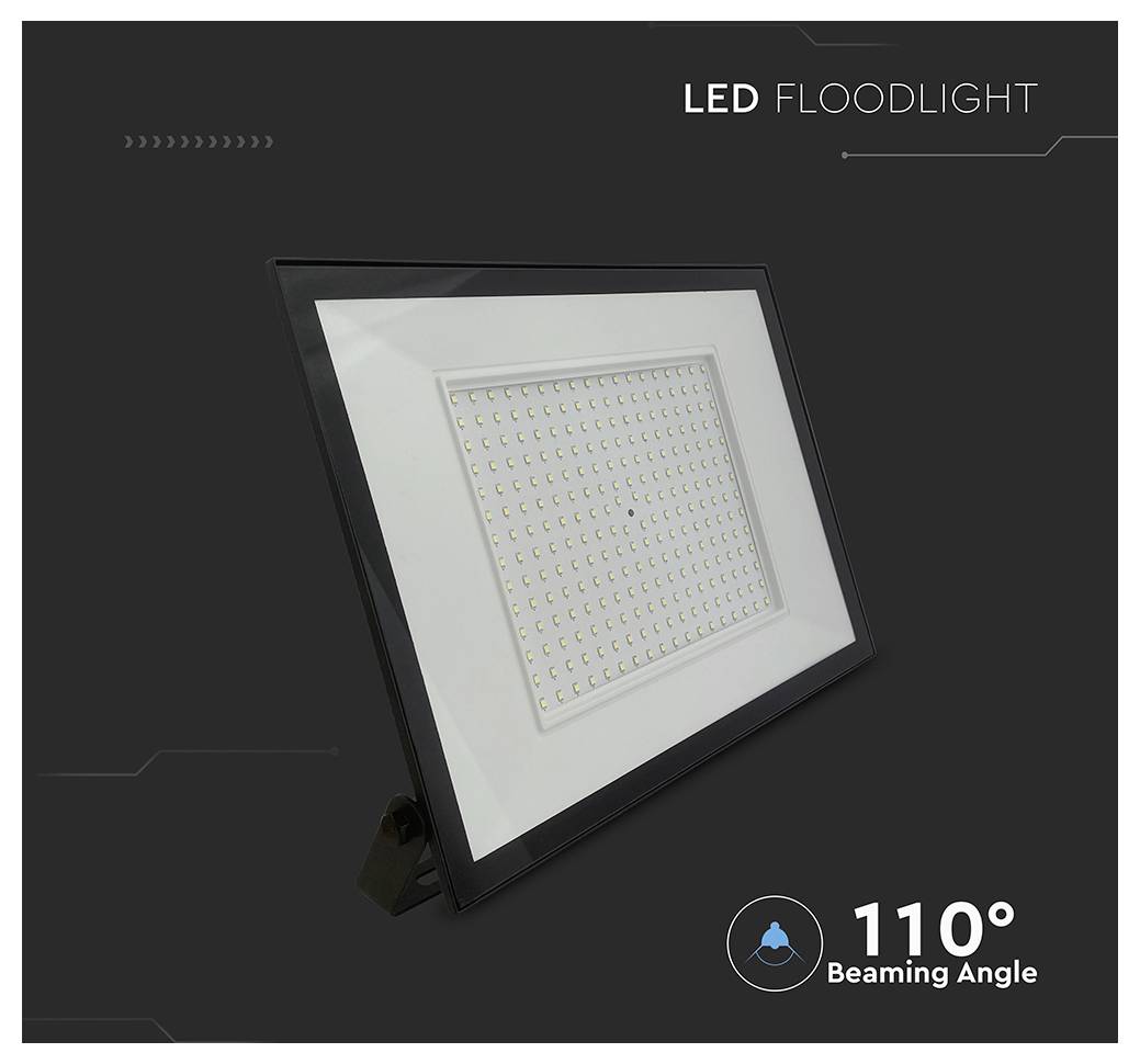 LED-Flutlicht vor einem dunklen Hintergrund, mit einem Strahlungswinkel von 110°.