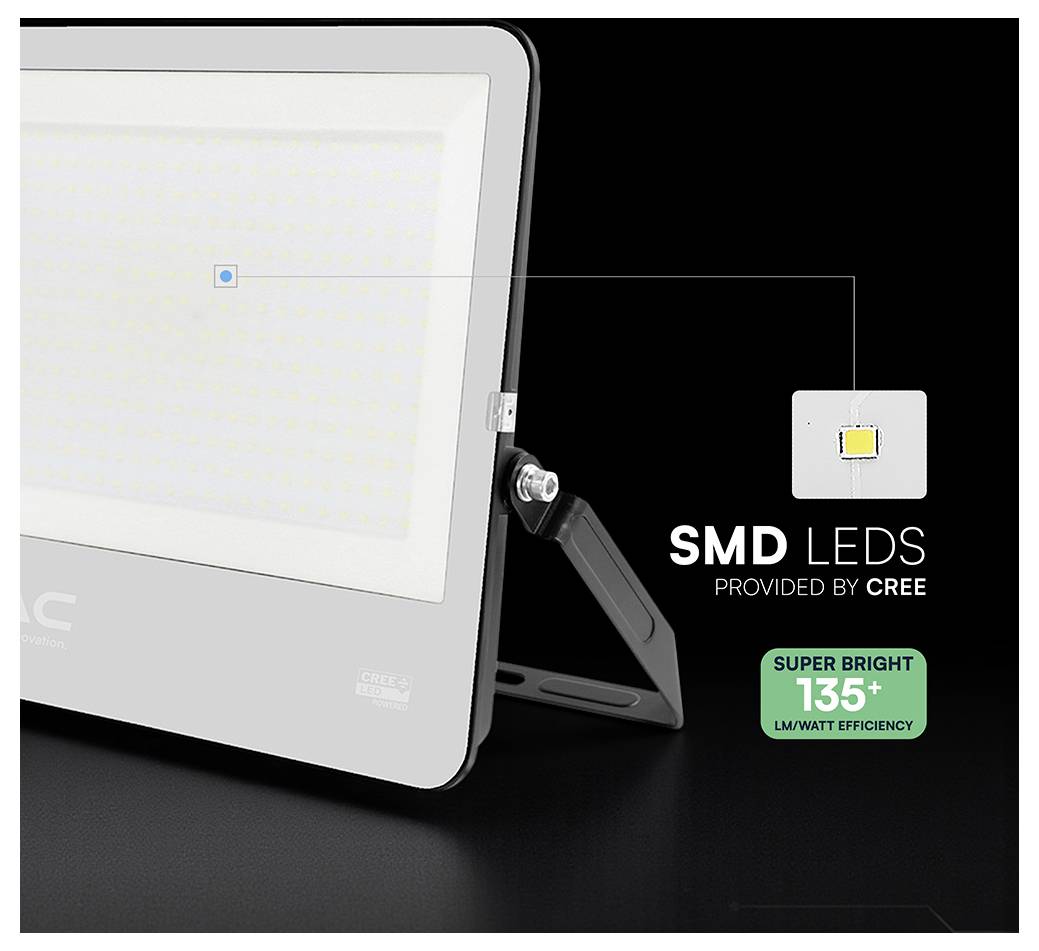 LED-Flutlicht mit SMD-LEDs von CREE, das eine außergewöhnliche Helligkeit von über 135 Lumen pro Watt bietet.