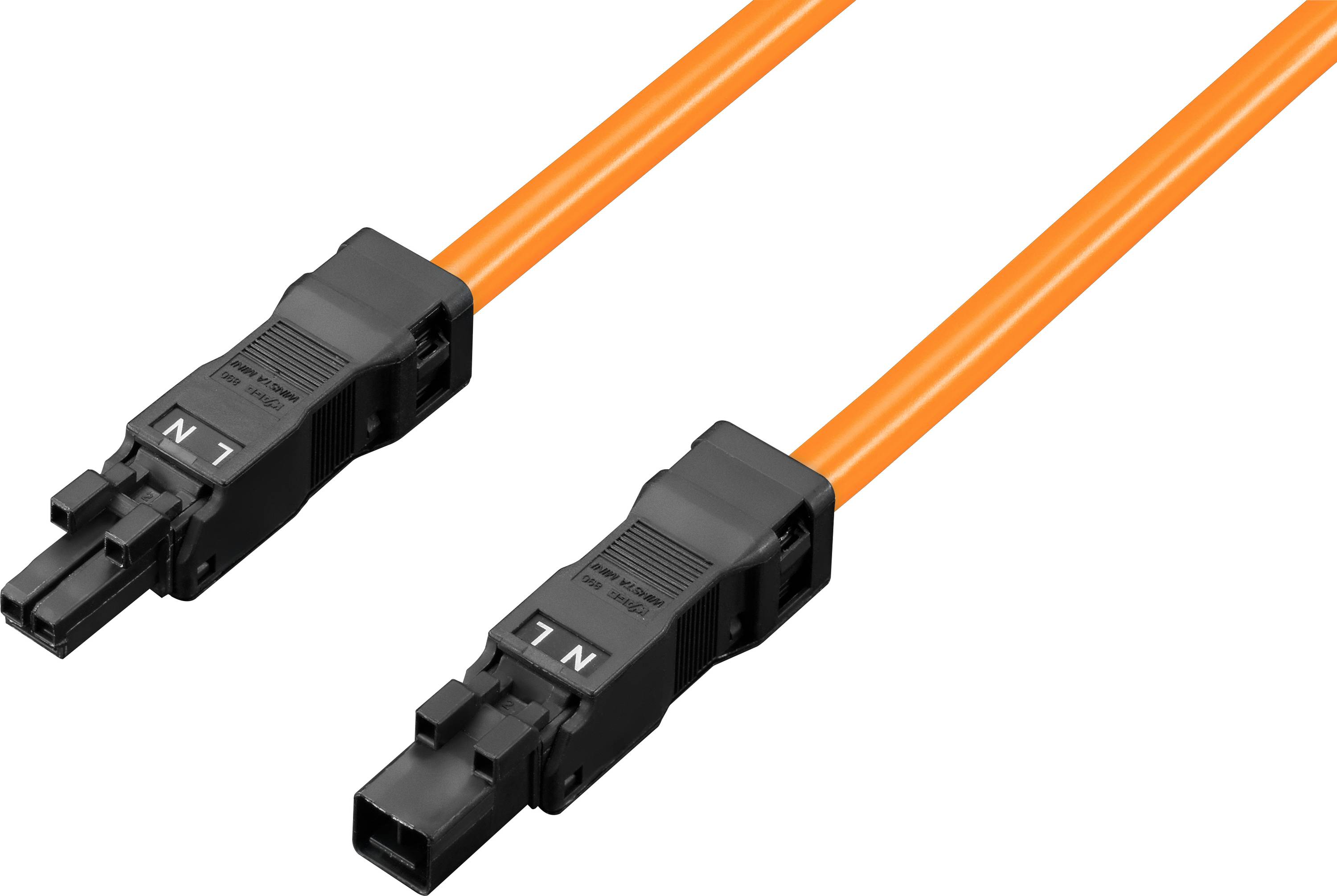 Zwei orange LSZH-Glasfaserkabel mit schwarzen LC-Steckern.
