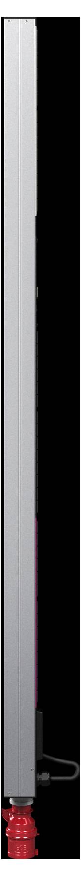 Ein schlanker vertikaler Drucker mit silbernen und roten Details wird von der Seite gezeigt.