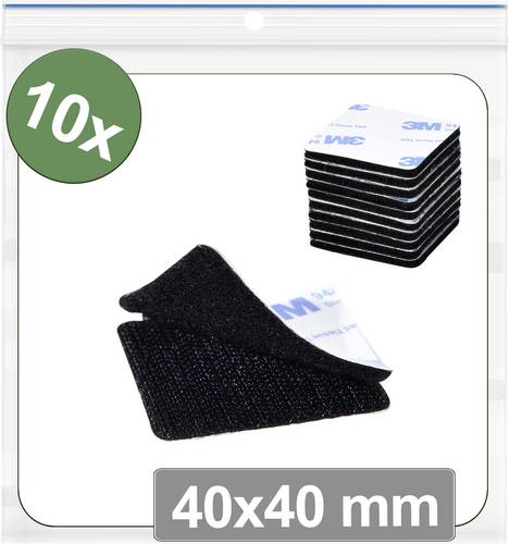Quadrios 25CA655 Klettpunkte zum Aufkleben Haft- und Flauschteil (L x B) 40 mm x 40 mm Schwarz 10 S