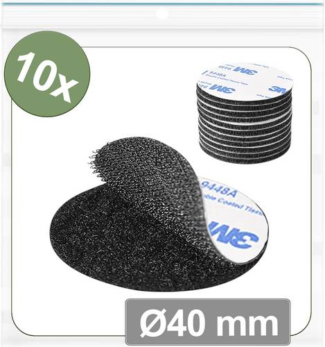 Quadrios 25CA661 Klettpunkte zum Aufkleben Haft- und Flauschteil (Ø) 40 mm Schwarz 10 St.