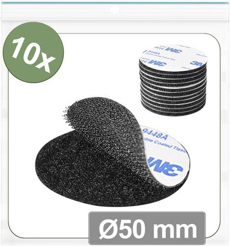 Quadrios 25CA662 Klettpunkte zum Aufkleben Haft- und Flauschteil (Ø) 50 mm Schwarz 10 St.