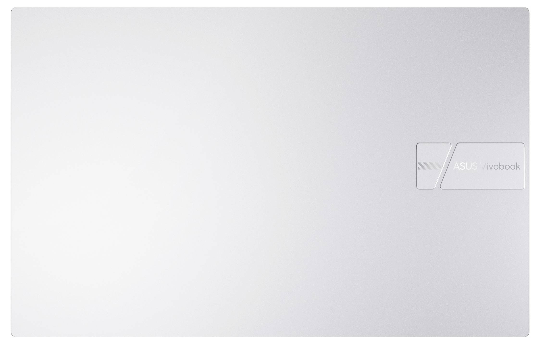 Ein silberner Laptop-Deckel mit minimalistischem Design und einem kleinen ASUS Vivobook Logo auf der rechten Seite.