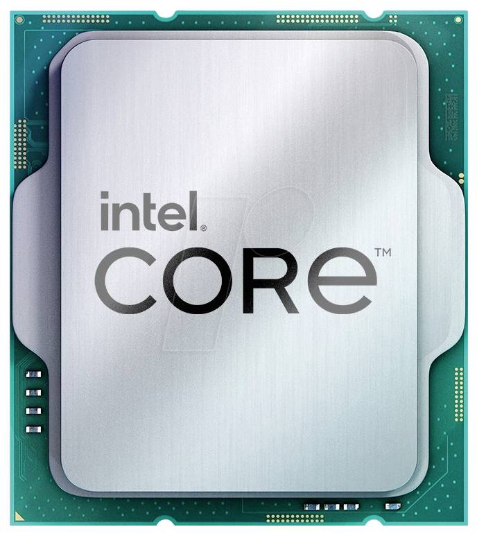 Ein metallischer Intel-Core-Prozessor mit dem Logo 'Intel Core' in schwarzer Schrift wird gezeigt, wobei das Design und die Markenidentität des Chips hervorgehoben werden.