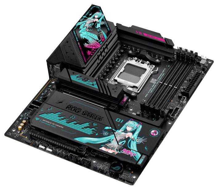 Eine Computerplatine mit farbenfrohen, stilisierten Grafiken einer Comicfigur, mit den Aufschriften 