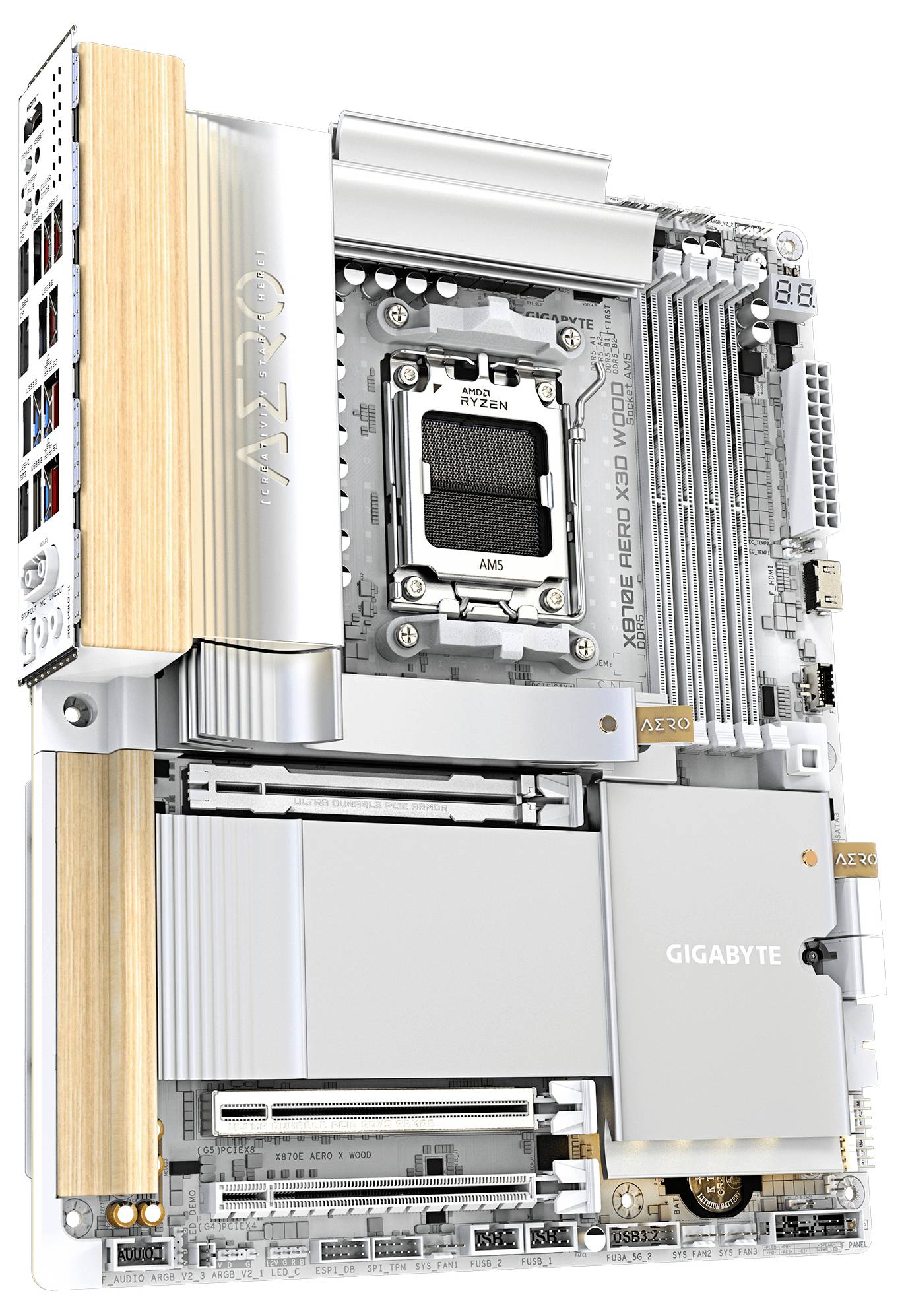Eine Mainboard mit einem AMD CPU-Sockel, mehreren RAM-Steckplätzen, Kühlungseigenschaften und Branding. Entwickelt für High-Performance-Computing.