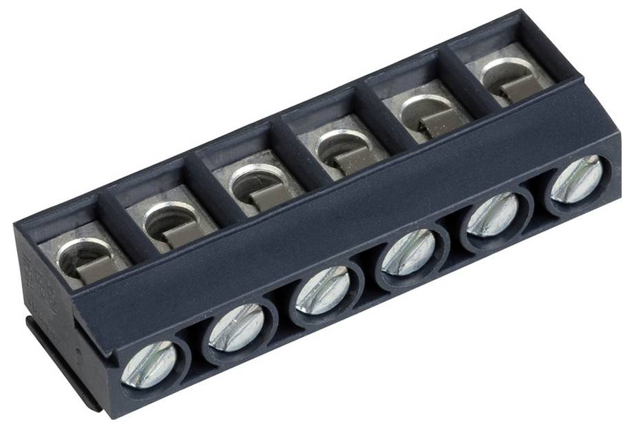 Ein 6-poliger Schraubklemmenblock für elektrische Verbindungen mit schützender schwarzer Umhüllung.
