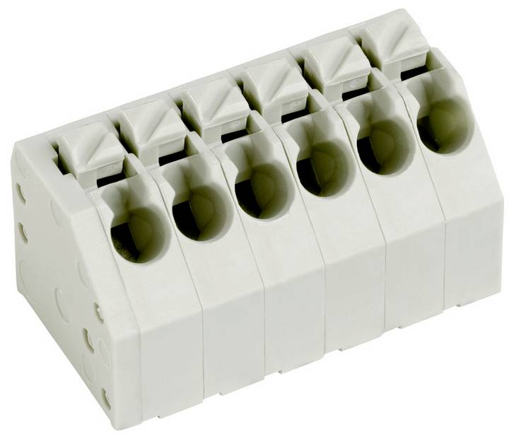 Ein 5-polig weißer Anschlussblock-Stecker für elektrische Verdrahtung mit Druckknopf-Anschlüssen und kompaktem Design für einfache Installation.