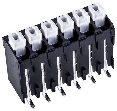 Ein grüner Klemmblock mit sechs Anschlüssen, verwendet zum Sichern von Verdrahtung in elektrischen Anwendungen.