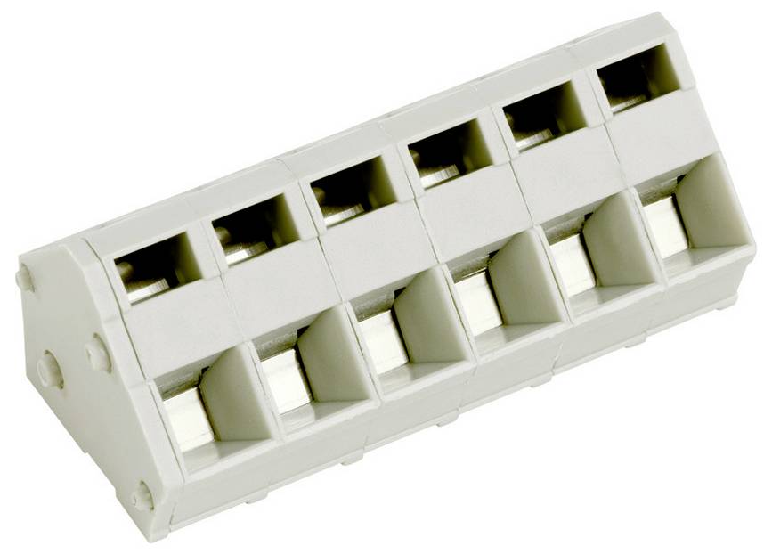 Ein grünes Klemmenleistenblock mit mehreren Verbindungspunkten, der zum Sichern und Organisieren von Elektrokabeln in Schaltungsanordnungen verwendet wird.