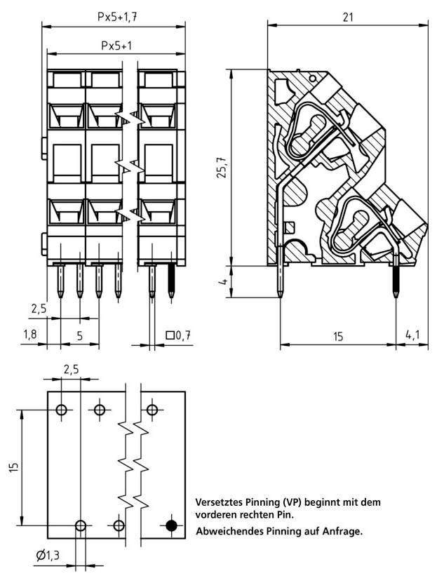 PTR Hartmann 53750070201D Printklemme 2.5mm² Polzahl 7 Grün