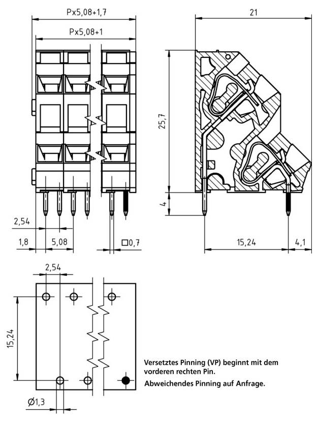 PTR Hartmann 53750090210D Printklemme 2.5mm² Polzahl 9 Grün