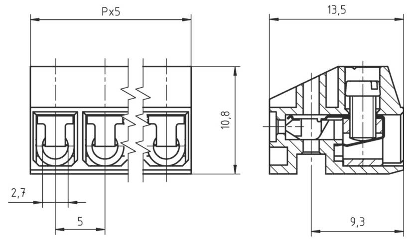 Technische Zeichnung eines Elektrosteckers mit Maßen: Breite 18,5 mm, Höhe 24,15 mm, verschiedene kleinere Abmessungen detailliert dargestellt.