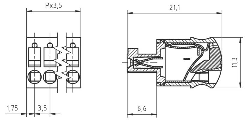 Technische Zeichnung eines 3-poligen Steckers mit Abmessungen: Rastermaß 7,62 mm, Höhe 7,9 mm und weitere Abmessungen in Millimetern angegeben.