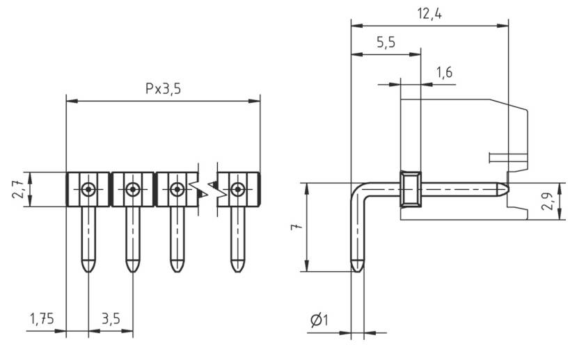 PTR Hartmann Stiftleiste (Standard) Polzahl Gesamt 12 Rastermaß: 3.5mm 51350125101D