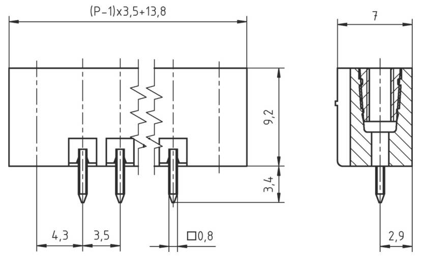 PTR Hartmann Stiftleiste (Standard) Polzahl Gesamt 11 Rastermaß: 3.5mm 51550116101D