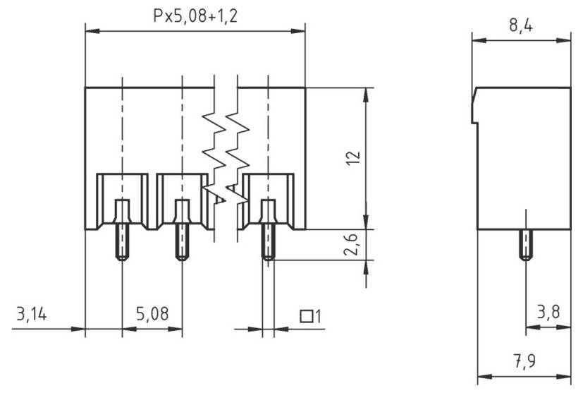 Technisches Diagramm einer mechanischen Komponente mit Abmessungen: Höhe 12,5, Breite variabel, spezifische Messungen gekennzeichnet, detaillierte Konstruktionsmerkmale.