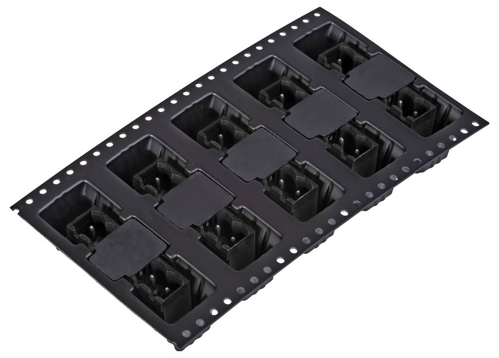 Schwarzes Kunststoff-Sortimentskasten mit mehreren rechteckigen Fächern, entworfen zur Organisierung von Kleinteilen oder Geräten.