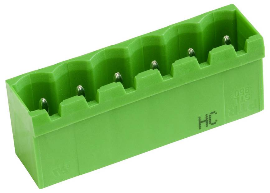 Ein grüner Kunststoff-Auflegewerkzeugblock, der für Telekommunikations- oder Netzwerkkabelinstallationen verwendet wird. Er verfügt über Steckplätze mit Metallkontakten.