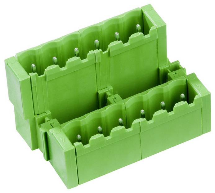 Ein grünes modulares Anschlussblock mit mehreren Verbindungspunkten.