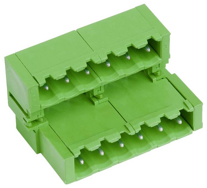 Ein grüner Elektro-Klemmblock mit mehreren Anschllusspunkten, der zum Befestigen und Organisieren von Elektrokabeln in einem Stromkreis verwendet wird.