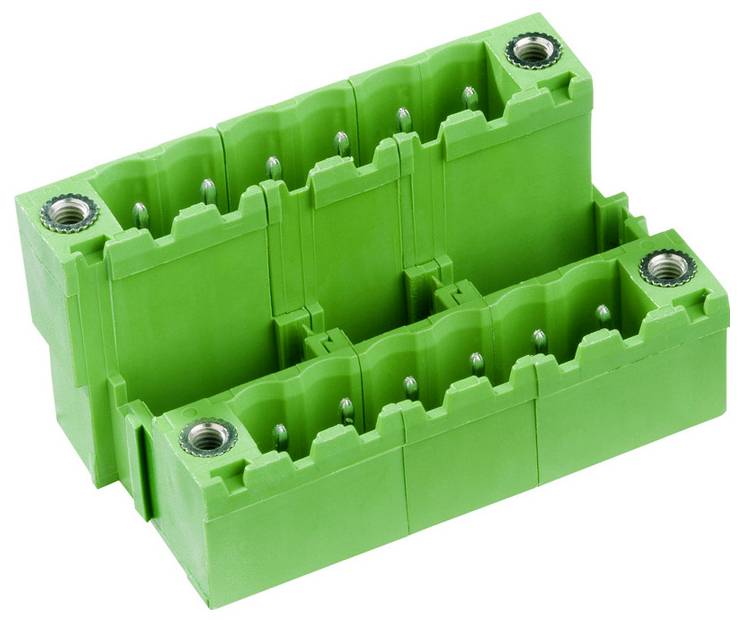 Ein grüner Kunststoff-Elektrostecker mit mehreren Anschlussplätzen, der zum Sichern und Organisieren von Drähten in elektrischen Schaltkreisen konzipiert ist.
