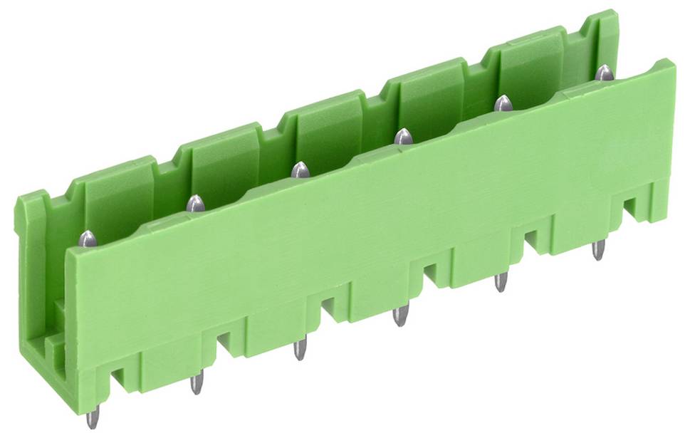 Ein grüner Kunststoffverbinder mit mehreren Stiften, der in elektronischen Geräten für Schaltungsverbindungen verwendet wird.