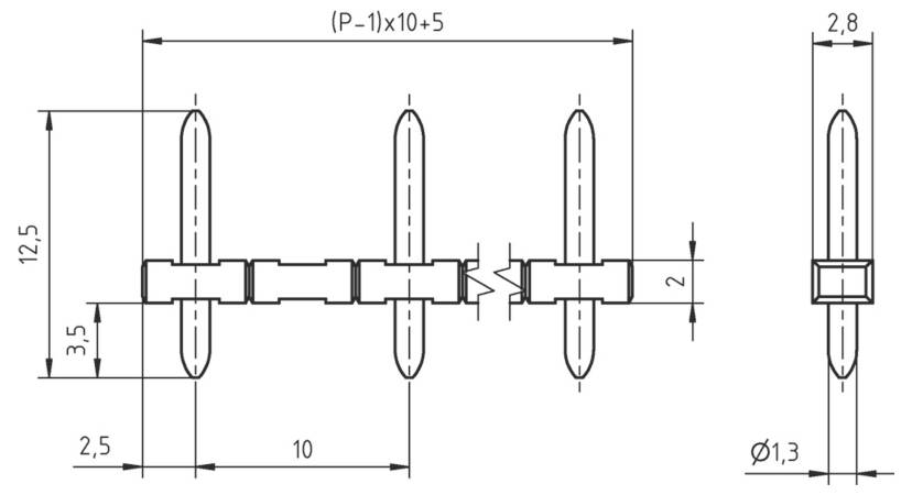 Technische Zeichnung eines mechanischen Teils mit Maßangaben: 18,2 x 15, 2,5 x 5, 2,6 und 9,6 Einheiten. Enthält Schnittansicht mit detaillierten Komponenten.