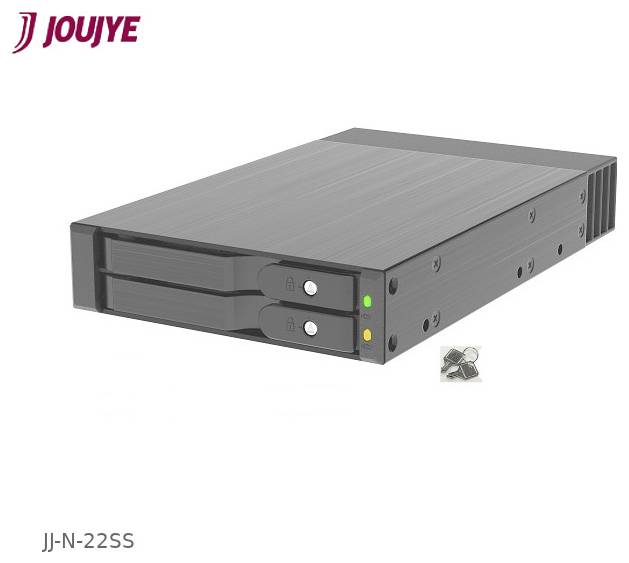 Eine Dual-Drive-Einschubvorrichtung JJ-N-22SS mit elegantem Design, zwei abschließbaren Schlitzen und Anzeigelichtern, inklusive Schrauben zur Installation.