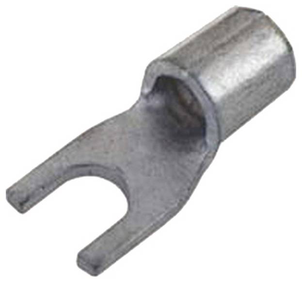 Ein Metallkabelschuh mit U-förmiger Öffnung, der für elektrische Verdrahtungen verwendet wird und eine einfache Verbindung mit Schraubklemmen ermöglicht.