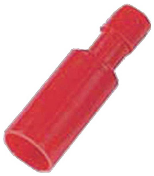 Roter isolierter weiblicher Flachsteckhülsenstecker, der für elektrische Verkabelung zum sicheren Verbinden von Drähten mit Komponenten oder Stromkreisen verwendet wird.