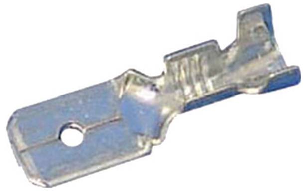 Ein Metallverbinder zum Aufstecken mit einem Loch an einem Ende und einem gecrinsten Abschnitt am anderen Ende, der häufig für elektrische Leitungsverbindungen verwendet wird.