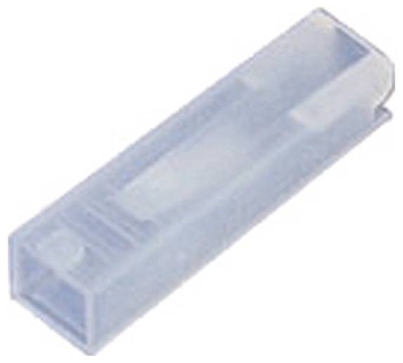 Ein transluzentes, blaues, rechteckiges elektrisches Steckergehäuse, das zum Aufnehmen von Kontakten in einem elektrischen Stromkreis ausgelegt ist.