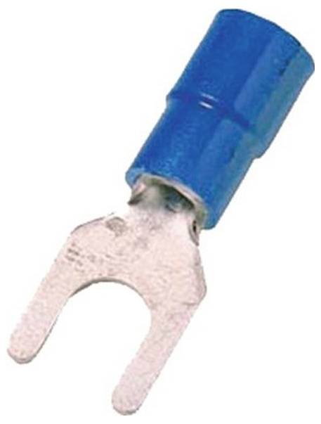 Ein Metallkabelverbinder mit einer blauen Kunststoffhülse, verwendet für elektrische Drahtverbindungen, isoliert auf einem weißen Hintergrund.