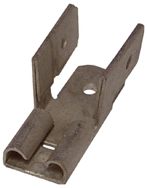 Ein kleines, metallisches Scharnier mit einem zentralen Loch und zwei nach oben ragenden Zinken, das zum Verbinden und Rotieren von mechanischen Teilen verwendet wird.