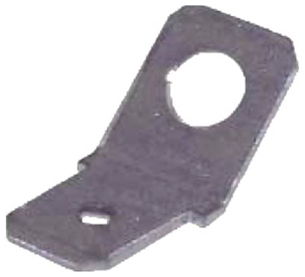 Eine kleine Metallhalterung mit zwei Löchern, eines größer und kreisförmig, das andere kleiner und rechteckig, zur Montage oder Befestigung verwendet.