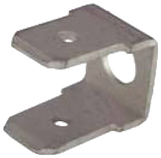 Ein Metallhalter mit U-förmigem Design, der zwei Löcher auf den flachen Oberflächen zur Montage oder Befestigung aufweist.