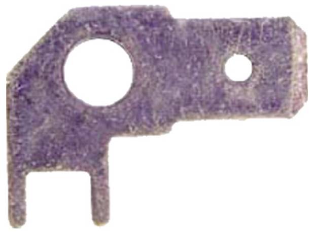 Eine kleine, unregelmäßig geformte Metallhalterung mit zwei Löchern.