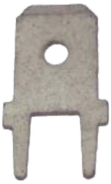 Rechteckiger Metalltab mit einem zentralen Loch und zwei Zinken, der verwendet wird, um einen Drehschalter von Lötanschlüssen zu isolieren.