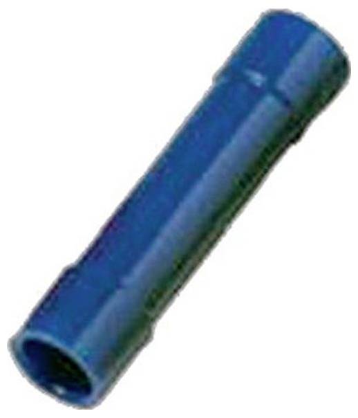 Ein blauer zylindrischer Verbinder, der üblicherweise zum Verbinden von elektrischen Leitungen verwendet wird, ist vor einem einfarbigen Hintergrund zu sehen.