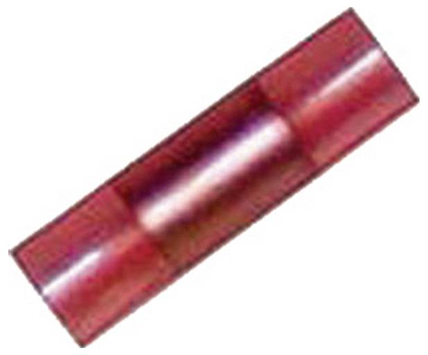 Ein roter, zylindrischer Crimp-Verbinder zum elektrischen Kabelverbinden.