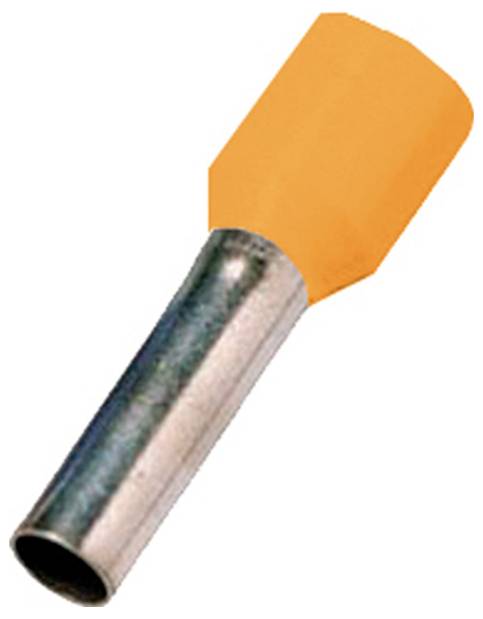 Eine orangefarbene isolierte Ferrule mit einem zylindrischen Metallmantel, die zur sicheren elektrischen Kabelendverschluss verwendet wird.