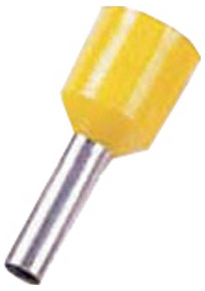 Ein gelber isolierter Stiftklemmenanschluss mit einer Metallachse, der zum sicheren Verbinden von elektrischen Leitungen in verschiedenen elektrischen Anwendungen verwendet wird.