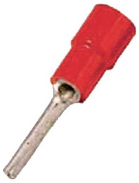 Ein roter isolierter elektrischer Verbinder mit einem Metallstift zur Drahtklemme.