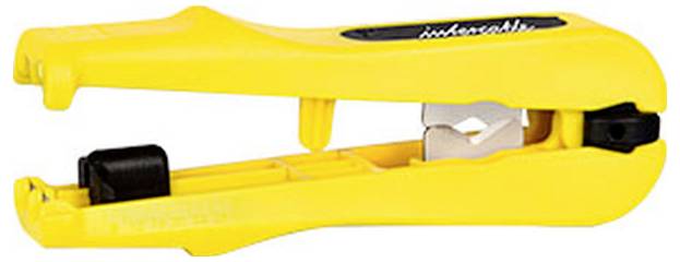 Ein gelber Anspitzer mit elegantem Design, versehen mit einem durchsichtigen Streifen für Bleistiftspäne und einem Markenlogo oben drauf.